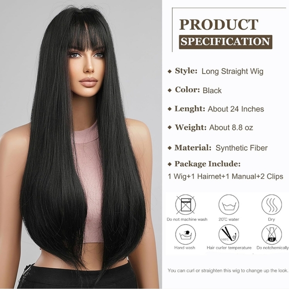 Long Dark Black Wig - Picture 2 of 5